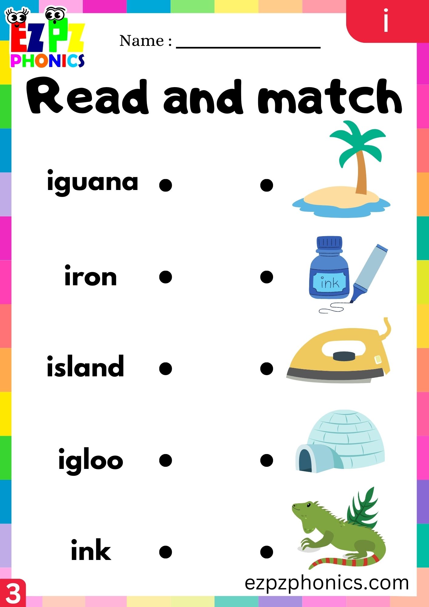 Letter i Read and Match the Images Phonics Activity Group 3